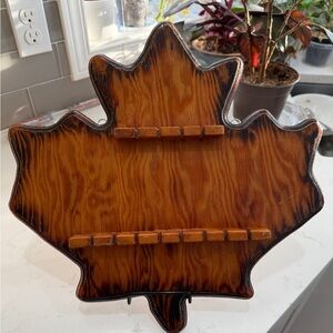 Vintage Maple Leaf Shaped Wooden Spoon Shelf Display